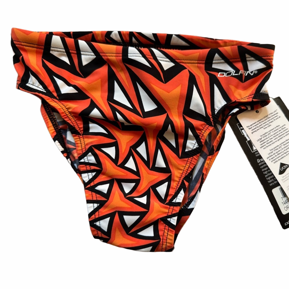 Dolfin Orange Mako Size 26 Graphite Series Competitive Swim Briefs Black White